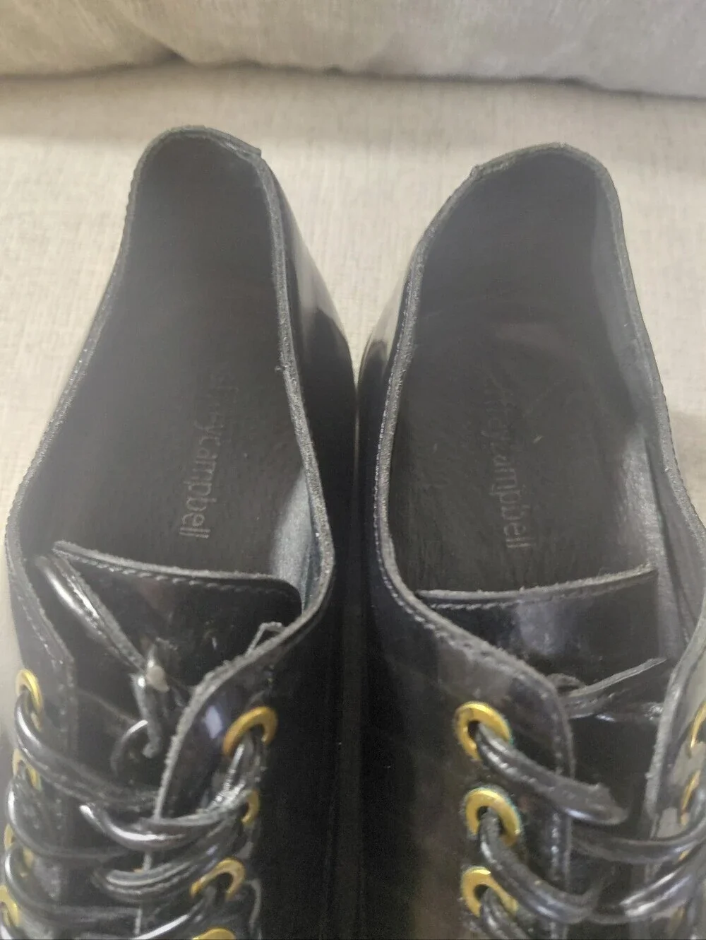 Jeffrey Campbell Black Patent Leather Lace-Up Lug Sole Oxfords Size 9.5